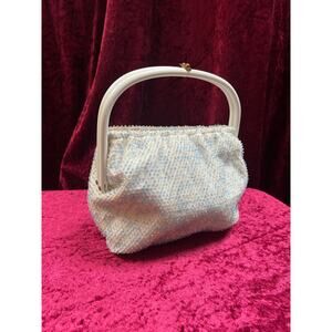 Vintage Blue and White Beaded Handbag – Lucite Frame Evening Purse - Corde